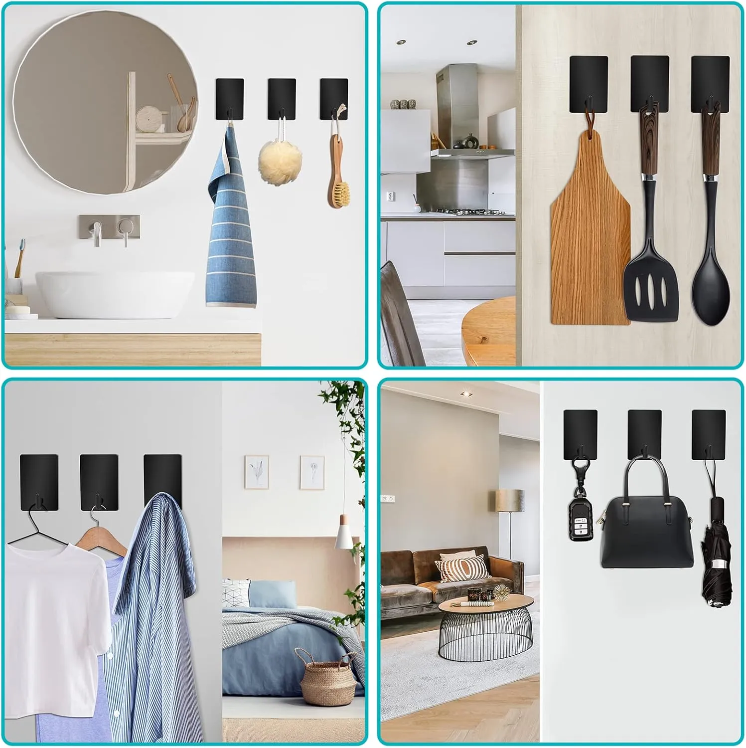Adhesive Hooks Heavy Duty, Long Self Adhesive Wall Hook, Sticky Towel Hangers for Kitchen Bathroom, Waterproof Stick on Door Hooks for Hanging Key Hat Coat