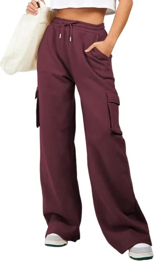Aleumdr Women High Waisted Drawstring Wide Leg Cargo Pants 2025 Trendy Casual Baggy Joggers Pants with Pockets