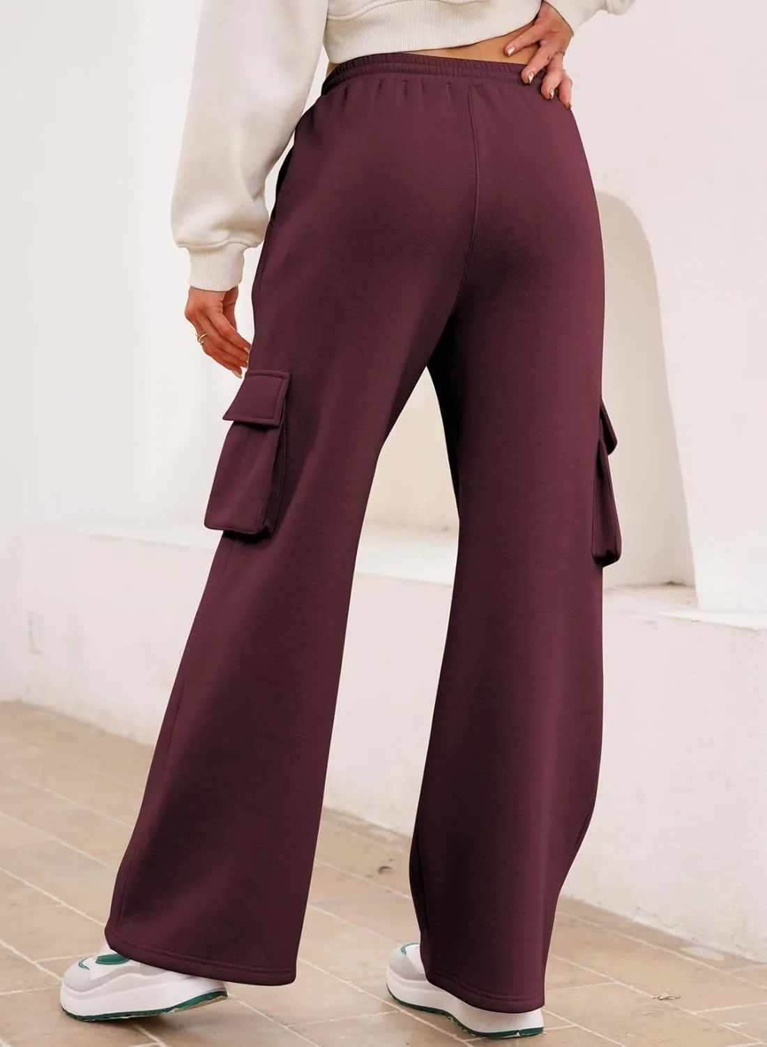 Aleumdr Women High Waisted Drawstring Wide Leg Cargo Pants 2025 Trendy Casual Baggy Joggers Pants with Pockets
