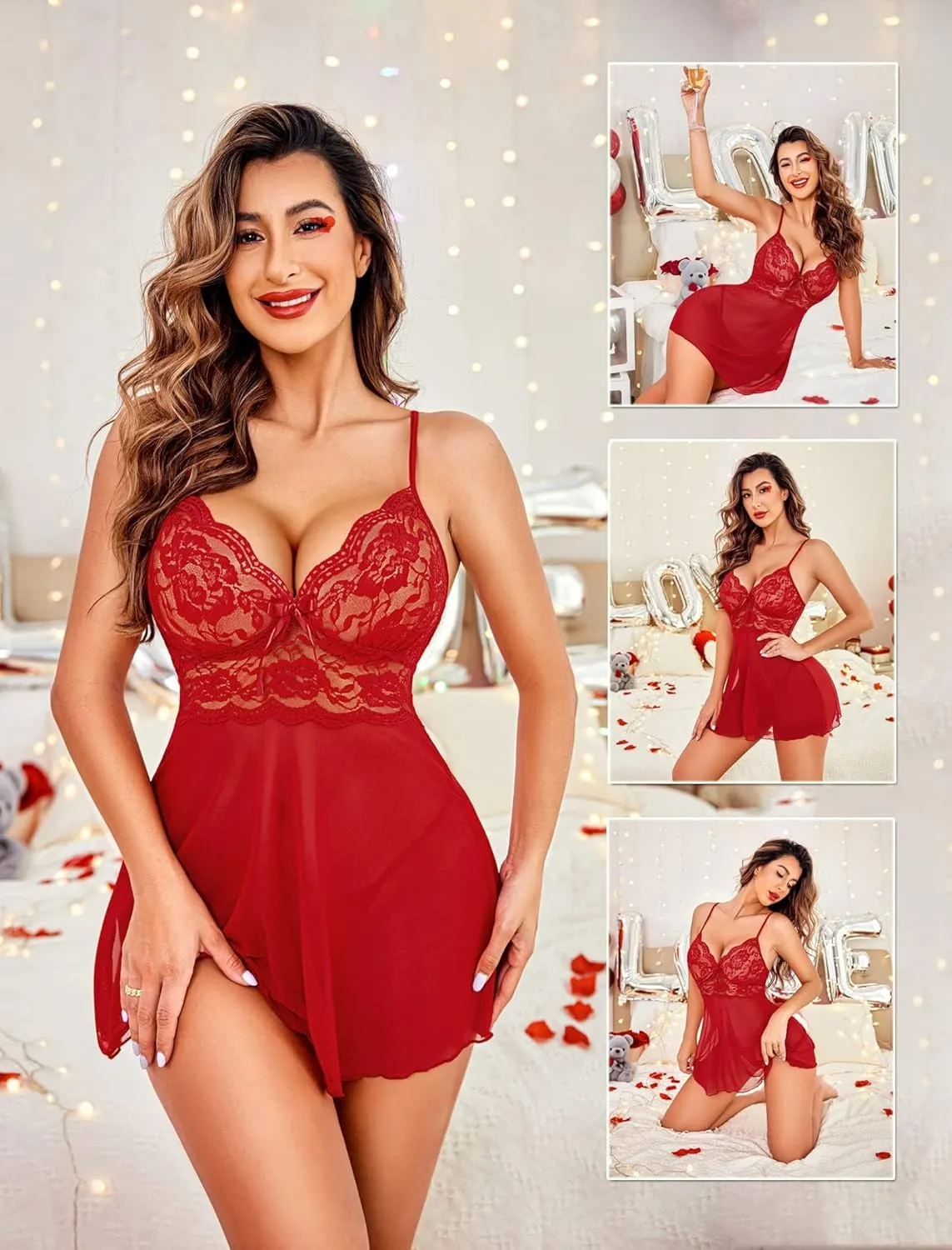 Avidlove Women Lingerie Lace Babydoll Strap Chemise Halter Teddy V Neck Sleepwear