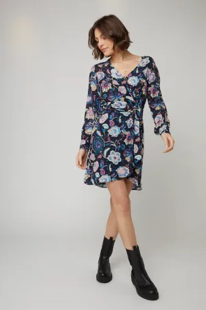 Berenice - Robe Portefeuille Noir Et Fuchsia