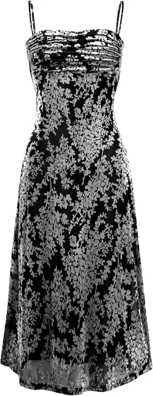 BTFBM Women's Summer Dress Sleeveless Spaghetti Strap Midi Dress Sexy Cowl Neck Floral Cocktail Dress Party Dresses