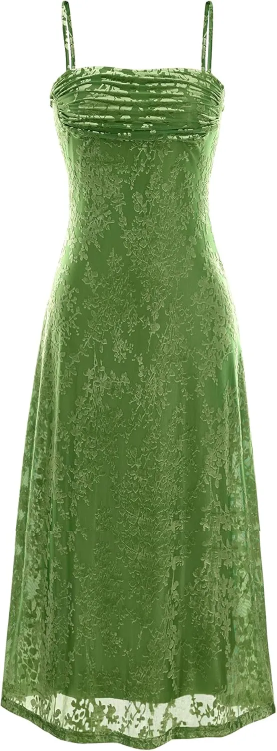 BTFBM Women's Summer Dress Sleeveless Spaghetti Strap Midi Dress Sexy Cowl Neck Floral Cocktail Dress Party Dresses