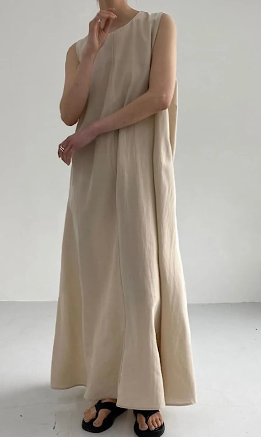 CHARTOU Women Casual Cotton Linen Sleeveless Maxi Dress Ruffle Shift Dress Flowy Beach Summer Long Tank Dress