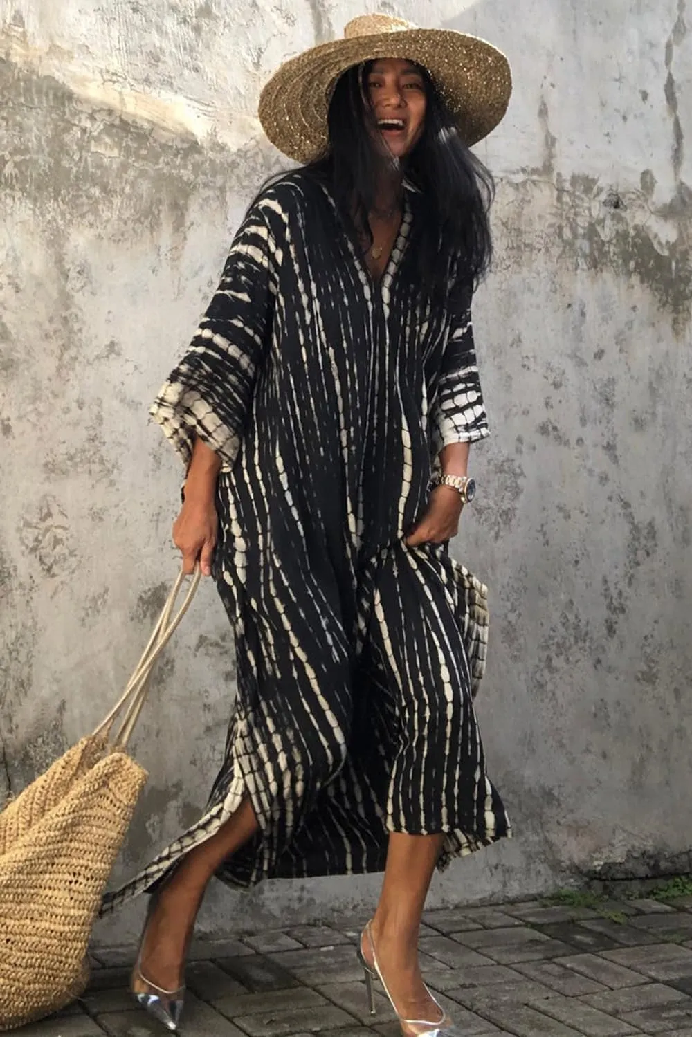 CHERRY CAT Women Beachwear Long Beach Coverups Kaftan Casual Caftan Dress Swimwear cover ups