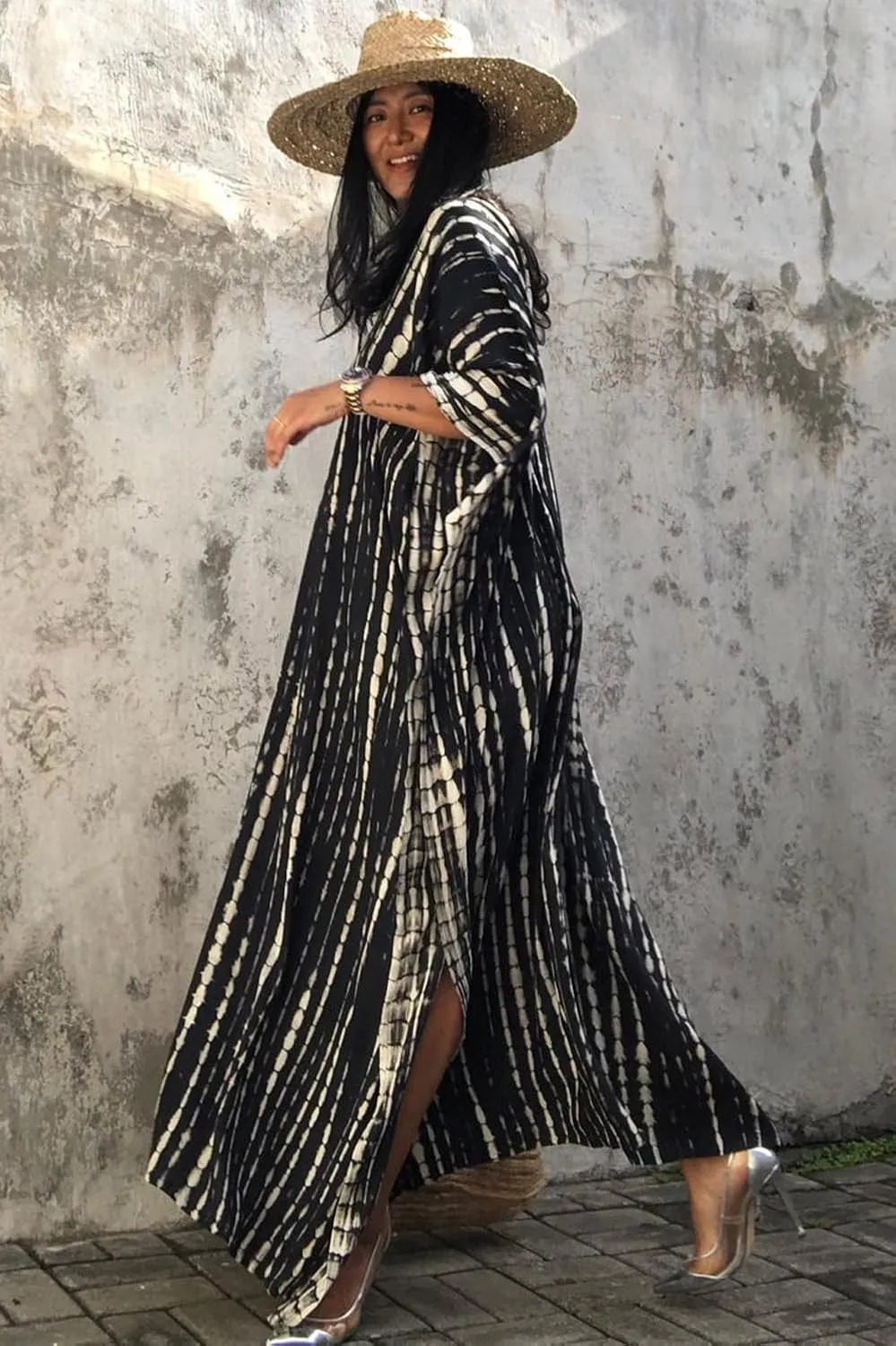 CHERRY CAT Women Beachwear Long Beach Coverups Kaftan Casual Caftan Dress Swimwear cover ups