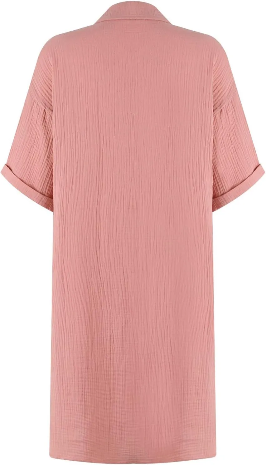 Cotton Linen Shirt Dresses for Women Casual Summer Button Down Short Rolled Sleeve V Neck Dress Loose Comfy Midi Dress
