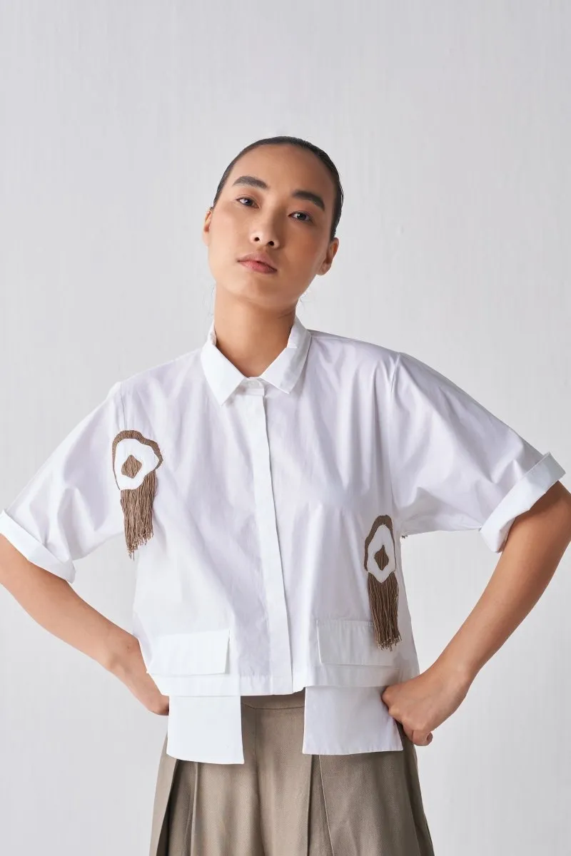 Crop Fringe Top - White