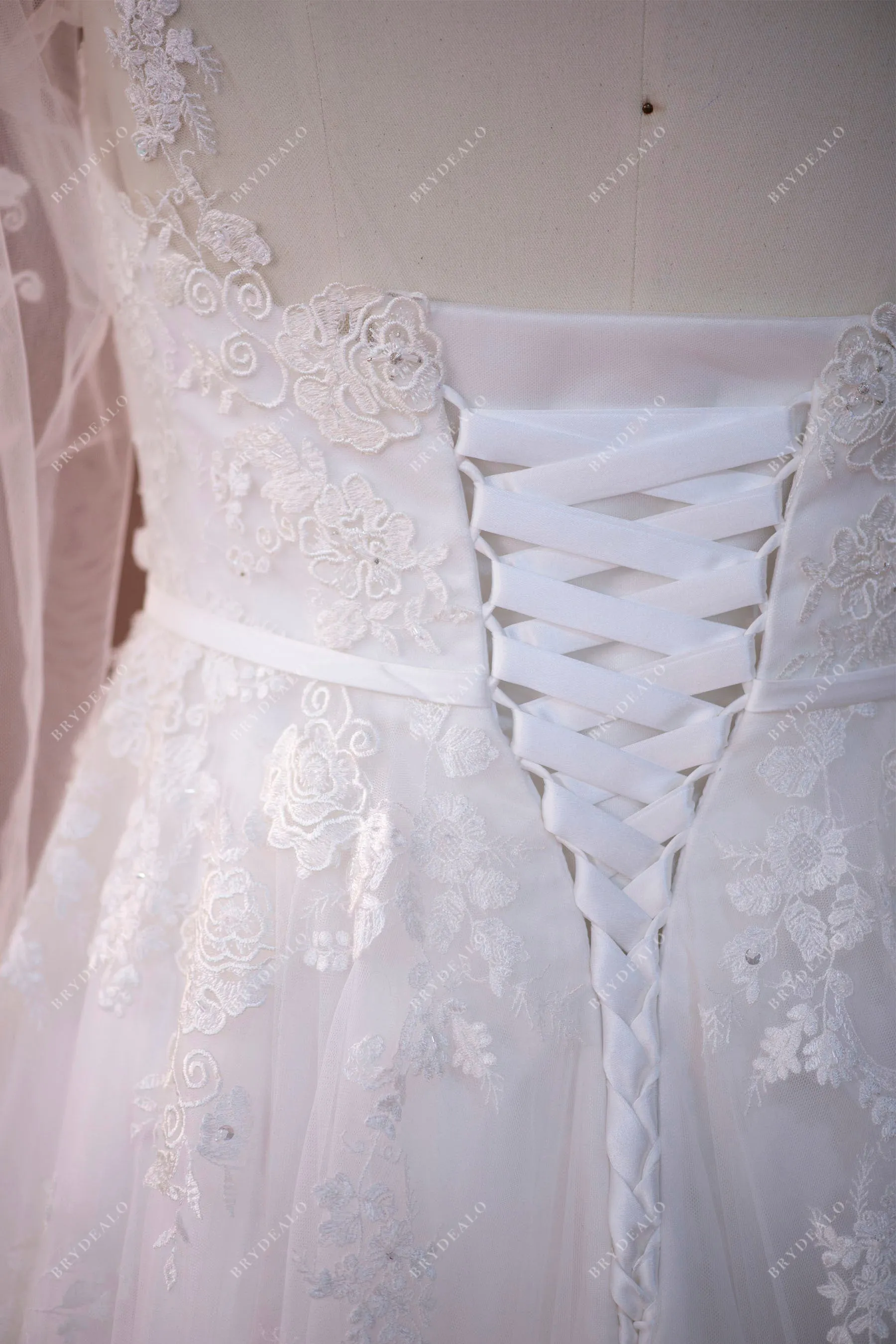 Designer Lace Plus Size Illusion Neck A-line Wedding Dress