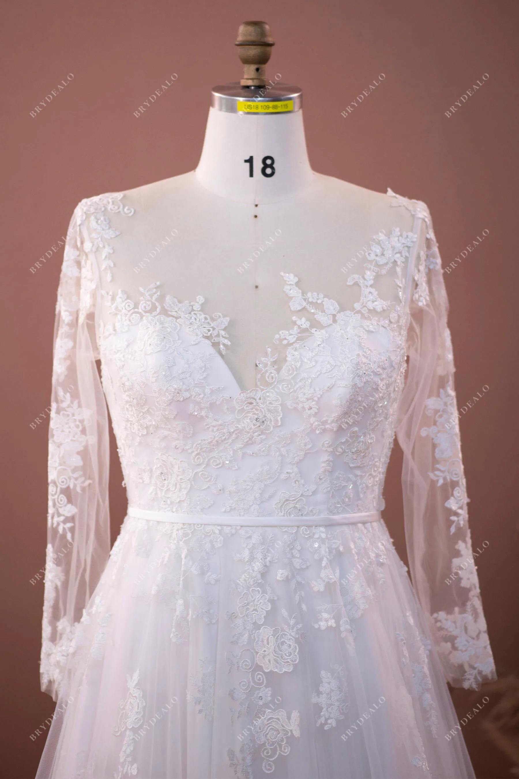 Designer Lace Plus Size Illusion Neck A-line Wedding Dress