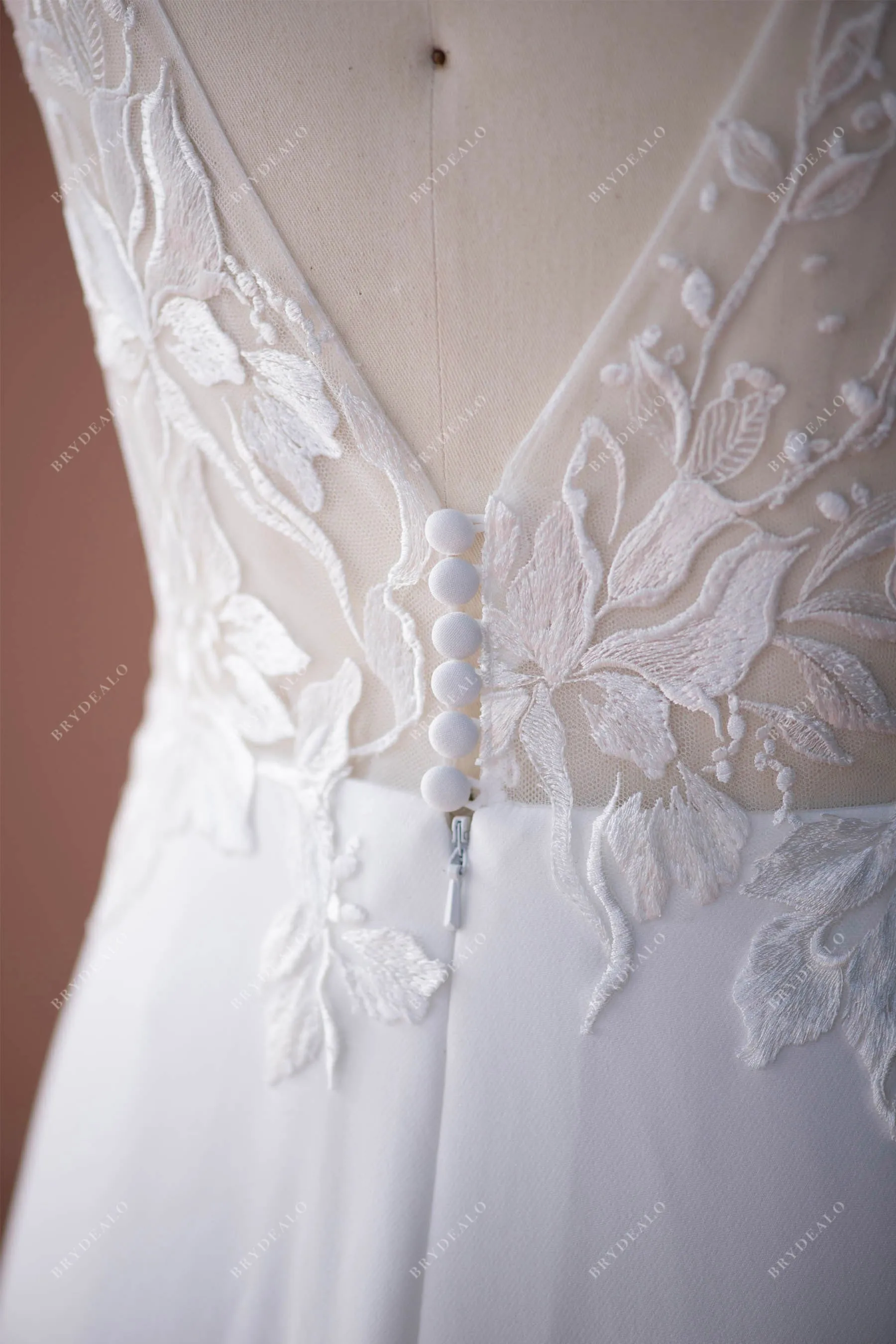 Elegant Cap Sleeve Lace Crepe Mermaid Spring Fall Bridal Gown