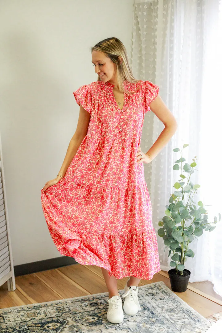 Floral V-Neck Midi Dress