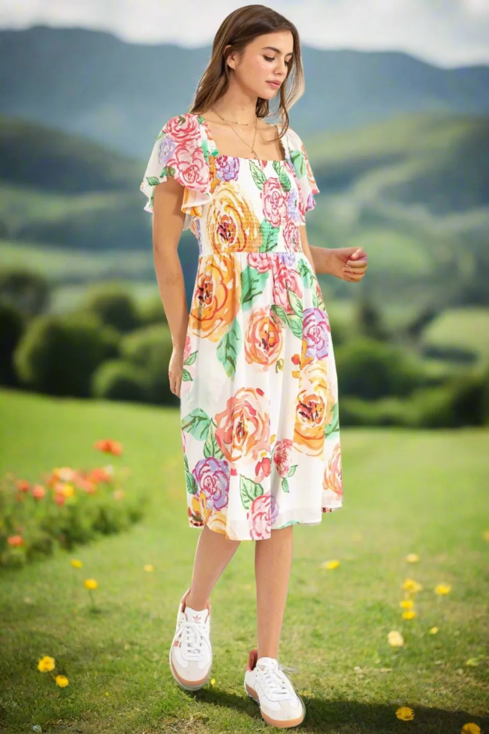 Flutter Sleeve Floral Women's Resort Dress