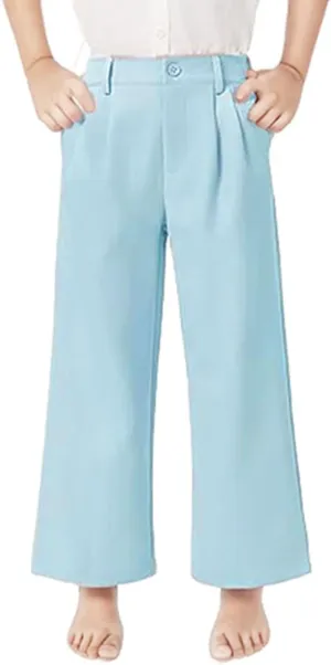 Girls High Waisted Wide Leg Dress Pants Teen Pull On Relaxed Fit Formal Uniform Pants Loose Fit Trousers with Pockets