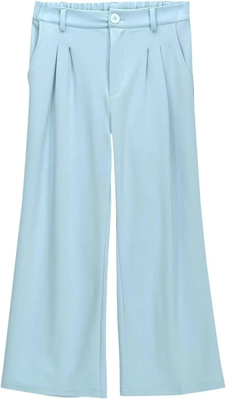 Girls High Waisted Wide Leg Dress Pants Teen Pull On Relaxed Fit Formal Uniform Pants Loose Fit Trousers with Pockets