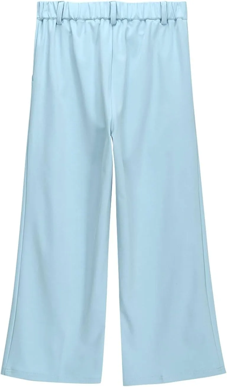 Girls High Waisted Wide Leg Dress Pants Teen Pull On Relaxed Fit Formal Uniform Pants Loose Fit Trousers with Pockets