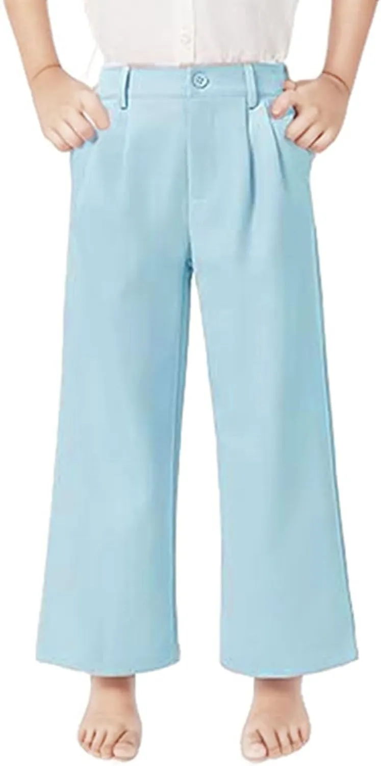 Girls High Waisted Wide Leg Dress Pants Teen Pull On Relaxed Fit Formal Uniform Pants Loose Fit Trousers with Pockets