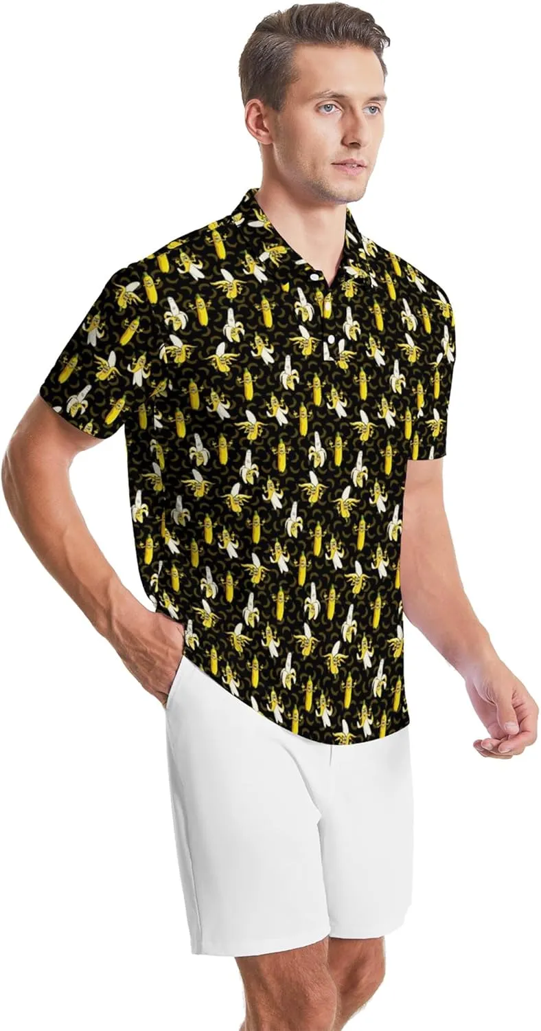 Golf Polo Shirts for Men Funny Print Golf Polos Short Sleeve Performance Men's Golf Shirts Quick Dry
