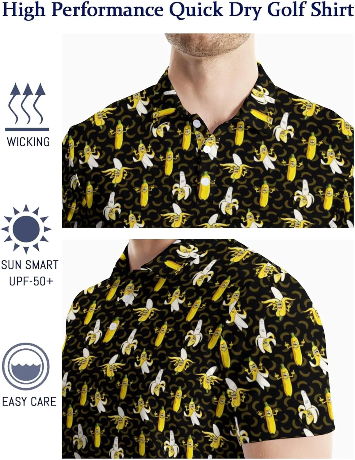 Golf Polo Shirts for Men Funny Print Golf Polos Short Sleeve Performance Men's Golf Shirts Quick Dry