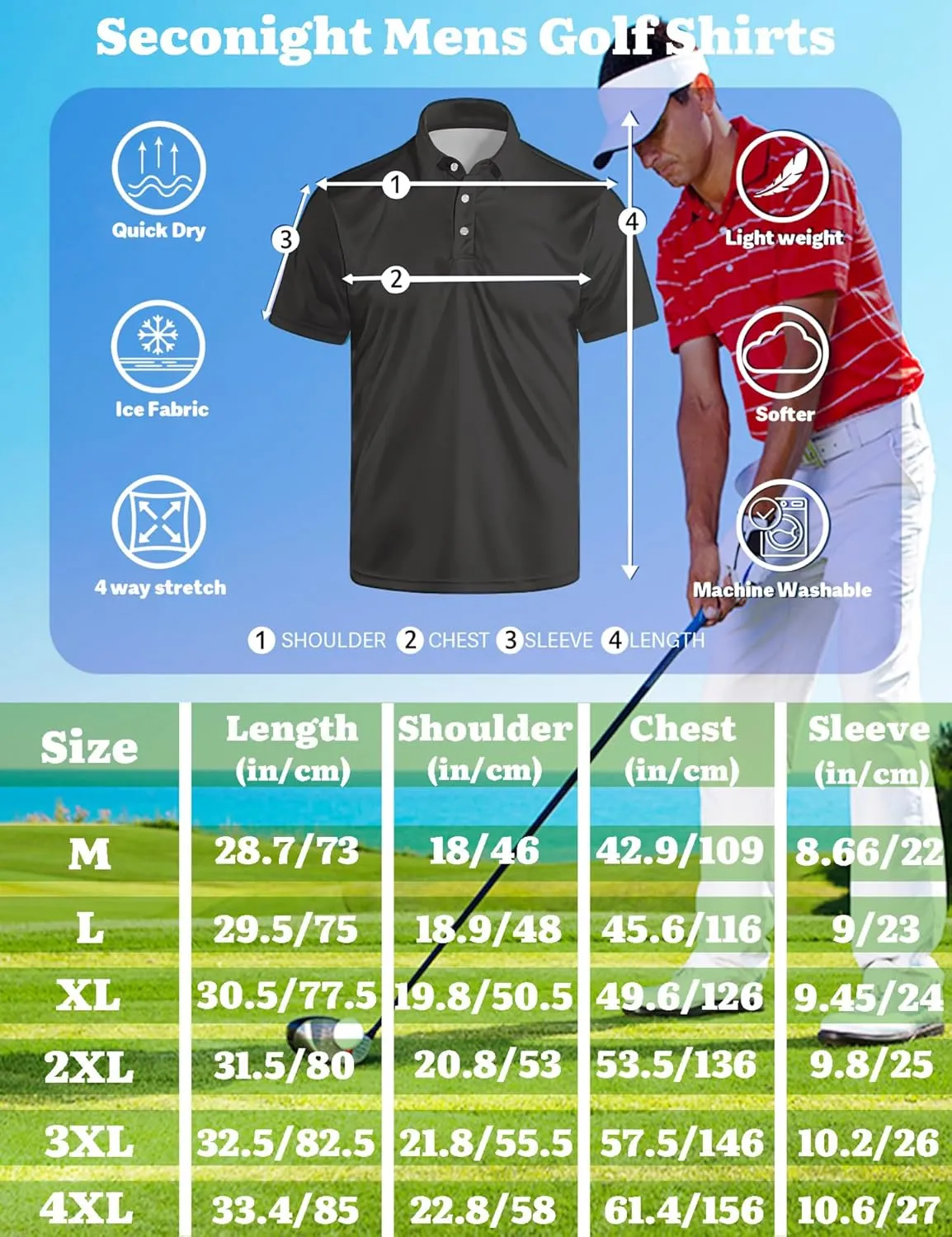 Golf Polo Shirts for Men Funny Print Golf Polos Short Sleeve Performance Men's Golf Shirts Quick Dry