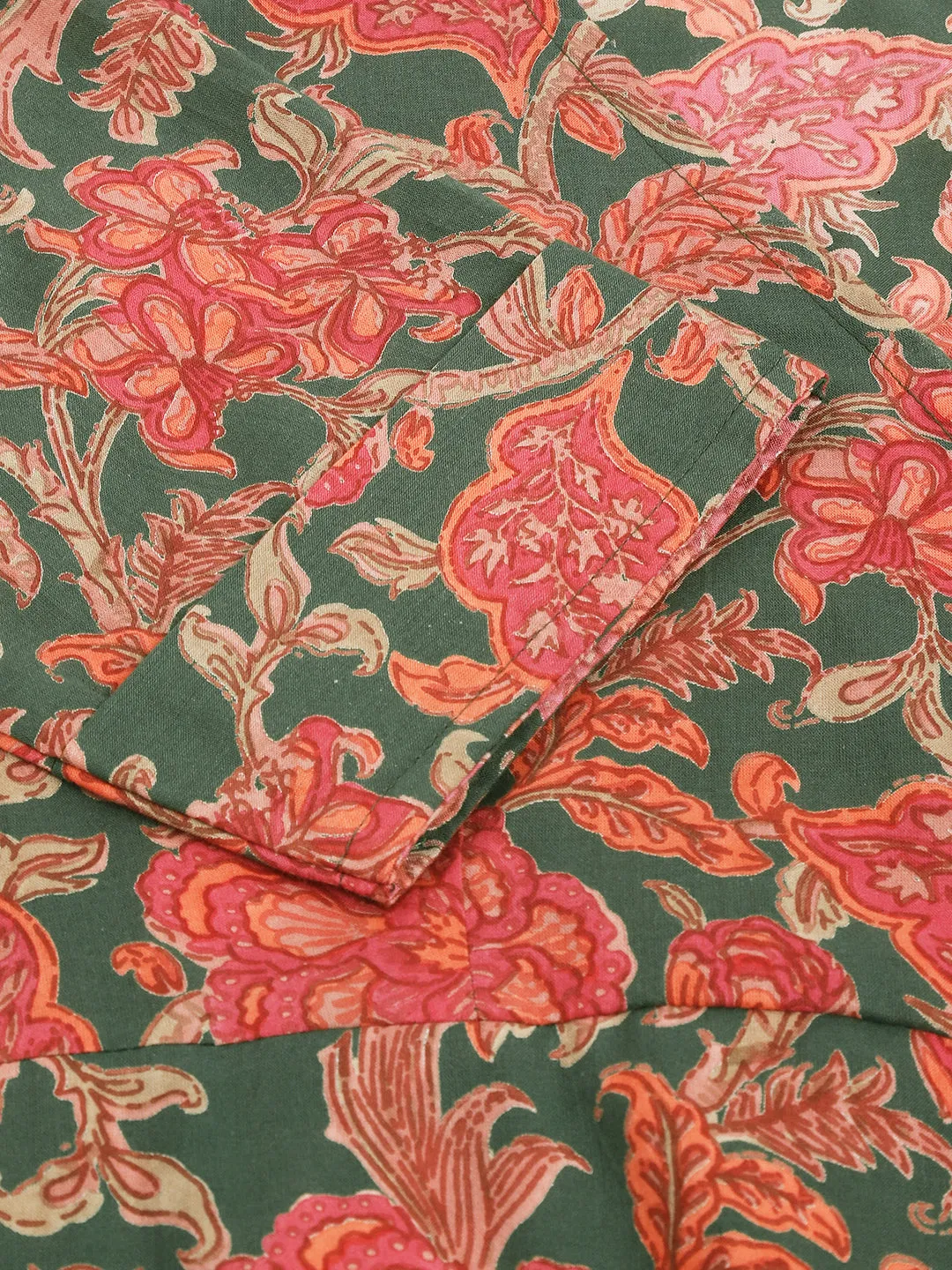 Grey Pink Floral Printed Cotton Fit & Flare Dress