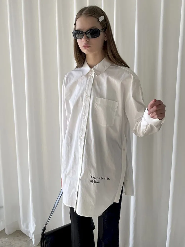 Hem Embroidered Left Slit Embroidered Shirt【s0000007465】