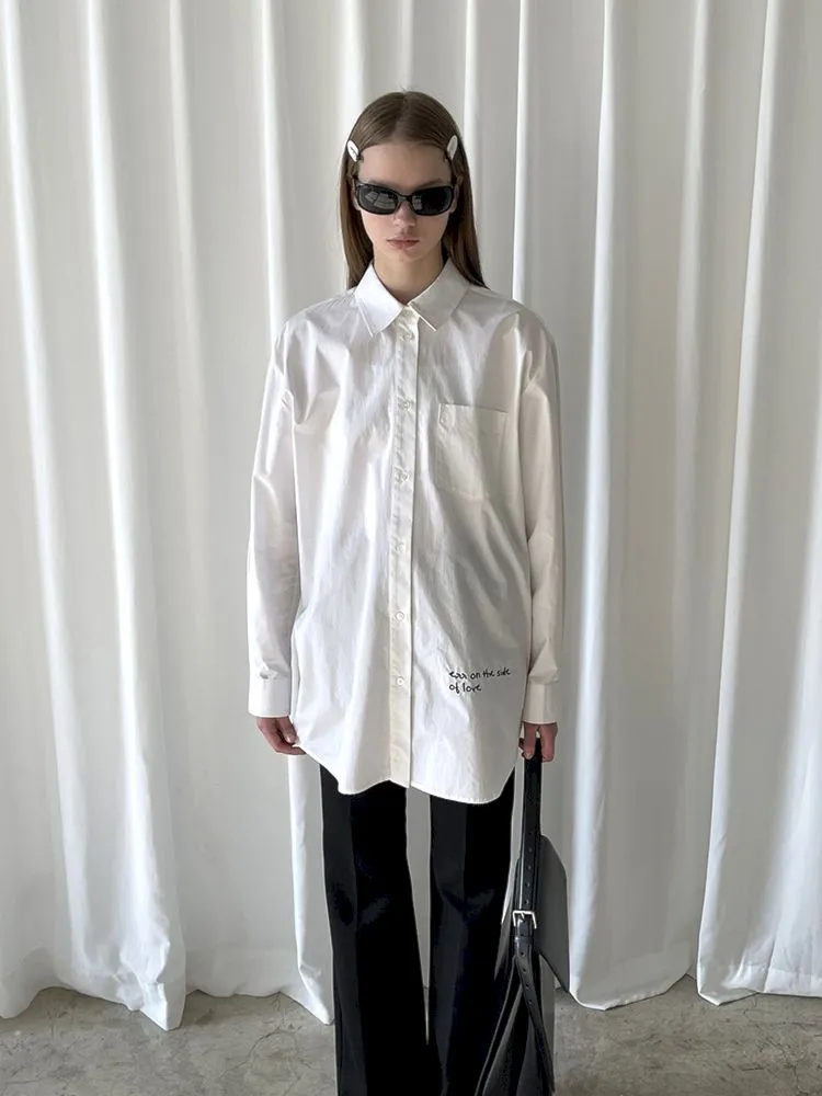 Hem Embroidered Left Slit Embroidered Shirt【s0000007465】
