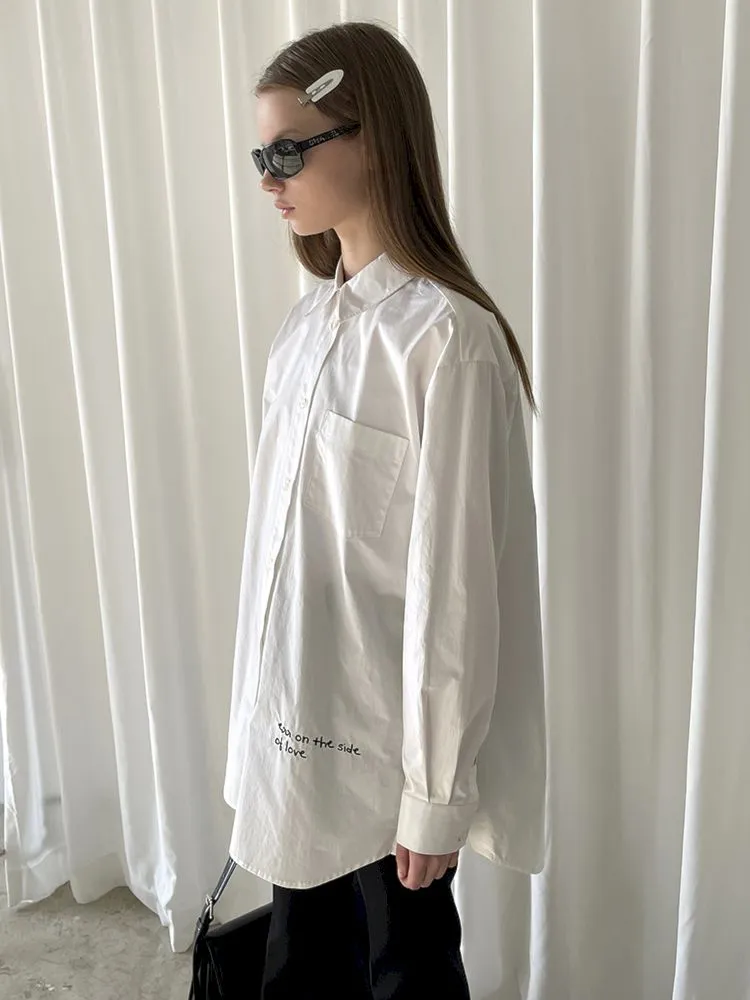 Hem Embroidered Left Slit Embroidered Shirt【s0000007465】