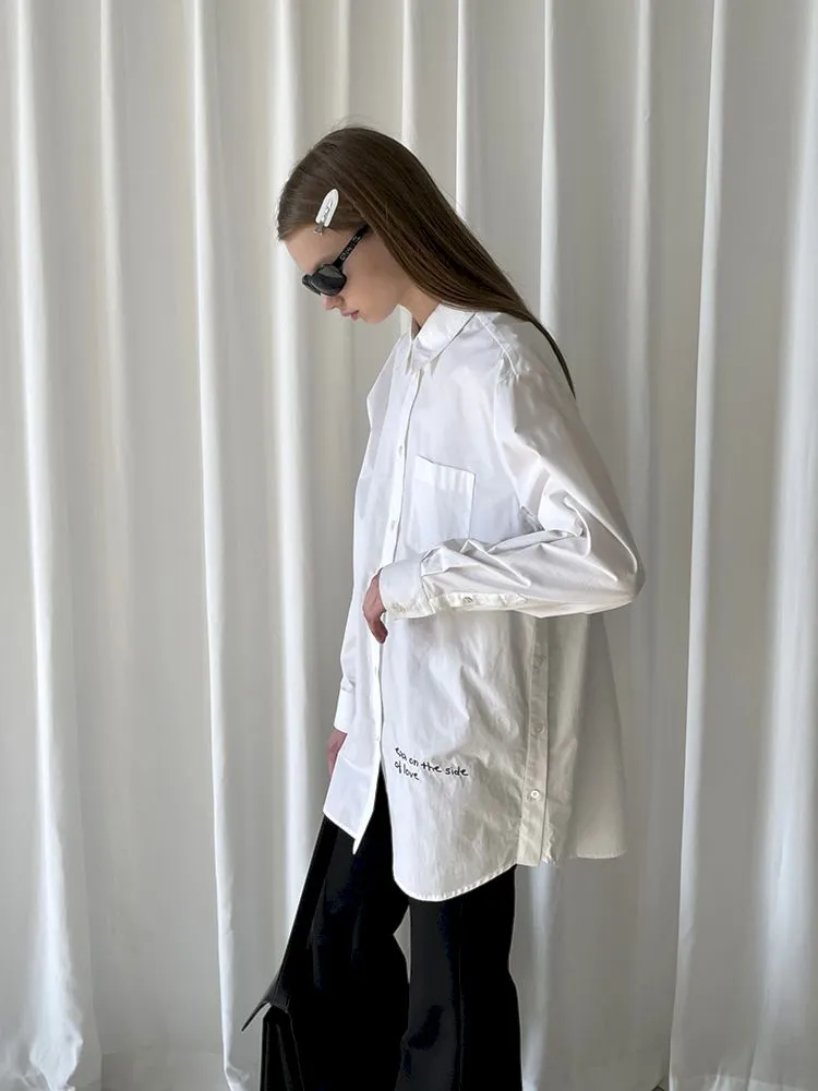 Hem Embroidered Left Slit Embroidered Shirt【s0000007465】