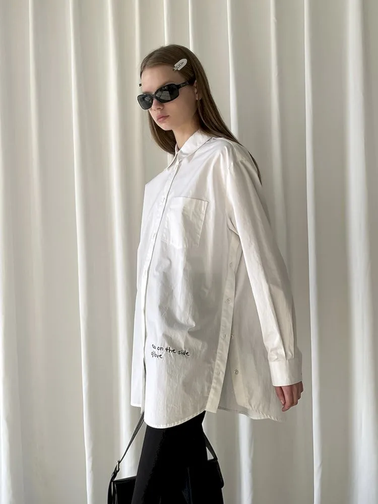 Hem Embroidered Left Slit Embroidered Shirt【s0000007465】