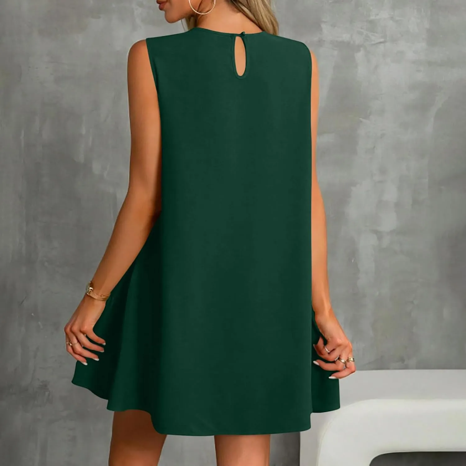 JOAU Summer Dresses for Women 2025 Crew Neck Sleeveless Keyhole Back Beach Sundress Casual Flowy Ruffle Hem Mini Tank Dress