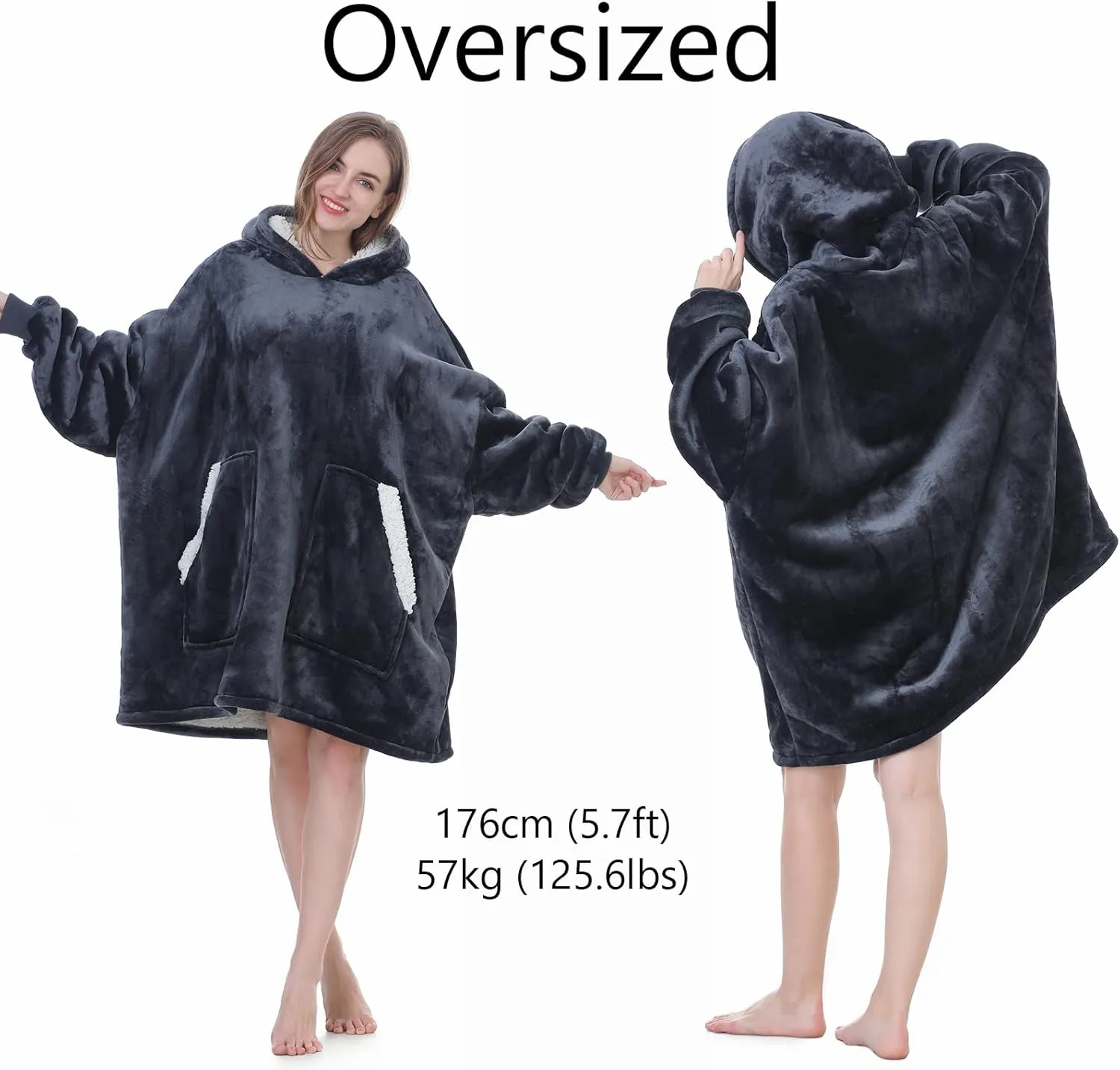 Kipswiza Wearable Blanket Hoodie for Women and Men, Cozy Soft Sherpa Oversized Hooded Blankets Sweatshirt as Gifts for Her Mom Girlfriend, Black
