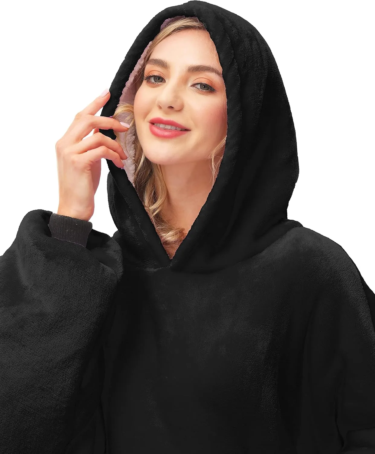 Kipswiza Wearable Blanket Hoodie for Women and Men, Cozy Soft Sherpa Oversized Hooded Blankets Sweatshirt as Gifts for Her Mom Girlfriend, Black