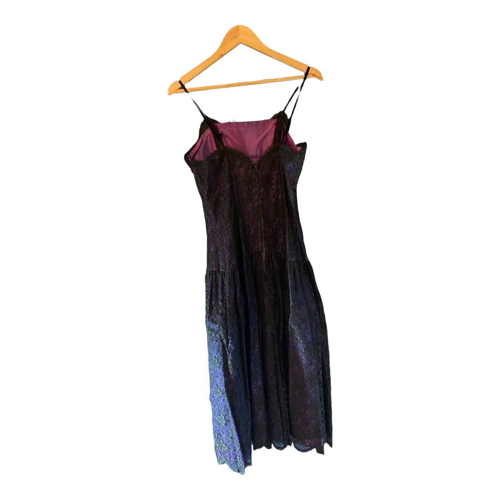 Koupycraft Black Lace & Purple Shoestring Evening Dress With Matching Stoll UK Size 16