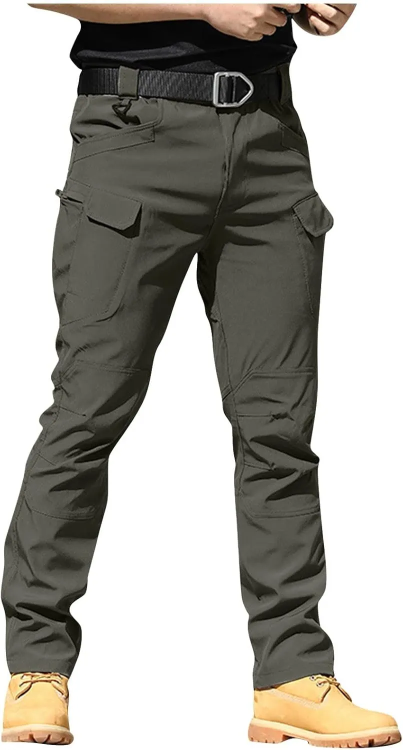 Men's Outdoor Cargo Pants Utility Elastic Waist Pockets Quick Dry Straight Leg Tactical Pants Stretch Jogging Sweatpants