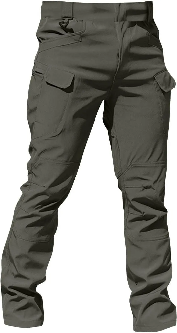 Men's Outdoor Cargo Pants Utility Elastic Waist Pockets Quick Dry Straight Leg Tactical Pants Stretch Jogging Sweatpants