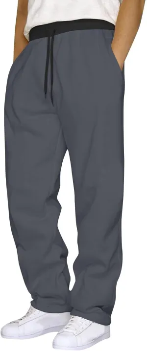 Mens Sweatpants Drawstring Waist Straight Wide Leg Baggy Pants Workout Athletic Sweatpants with Pocket
