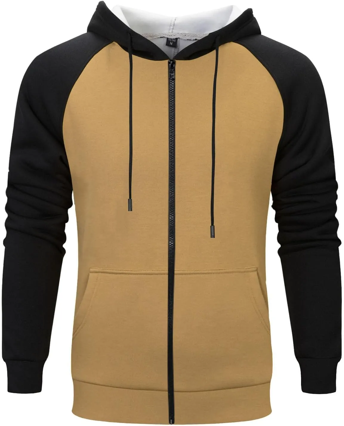 Mens Zipper Hoodies Casual Long Sleeve Sweatshirts Color Block Drawstring Fashion Oversized Cardigan with Pockets