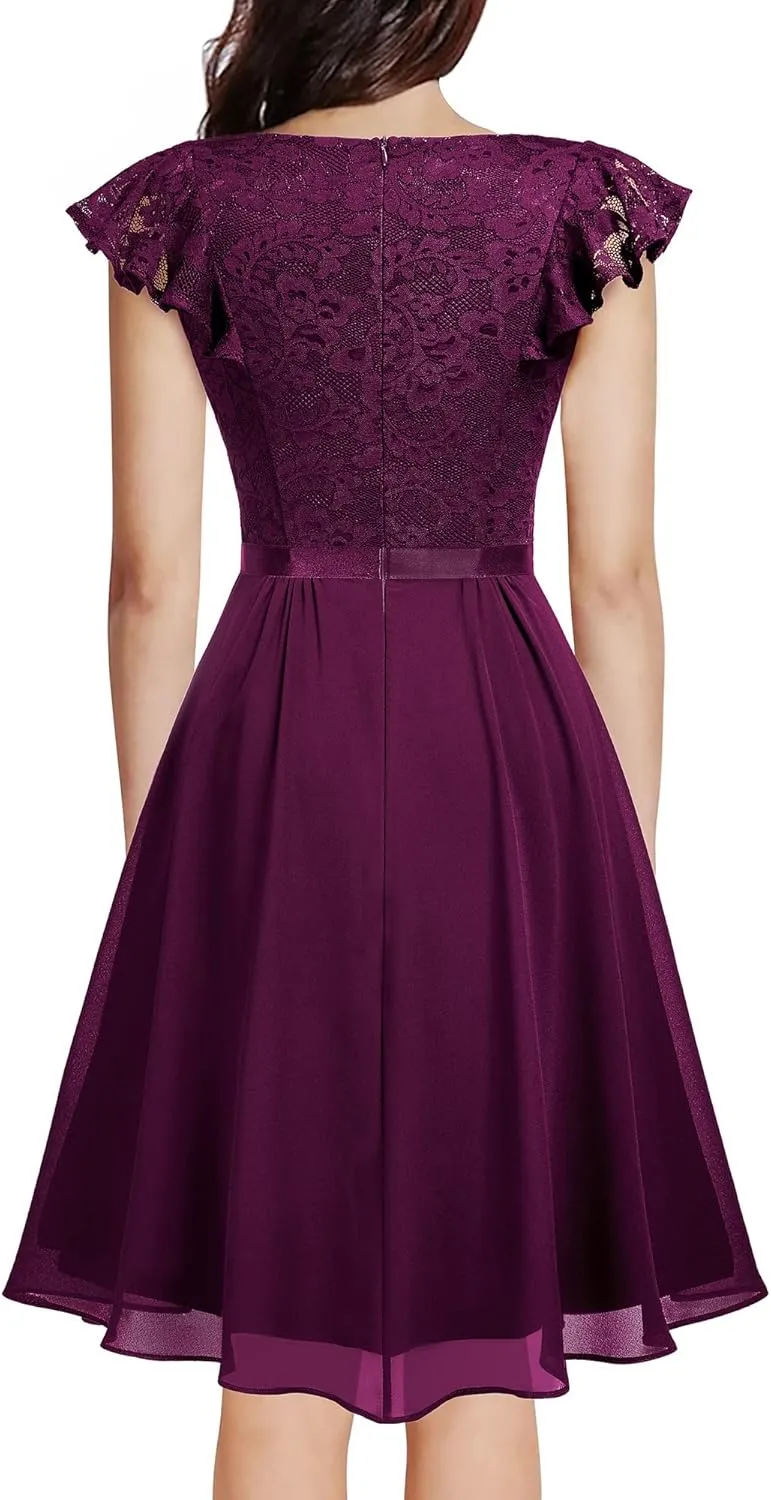 MISSMAY Women’s Retro V-Neck Lace Slim Classic Style Cocktail Party Dress