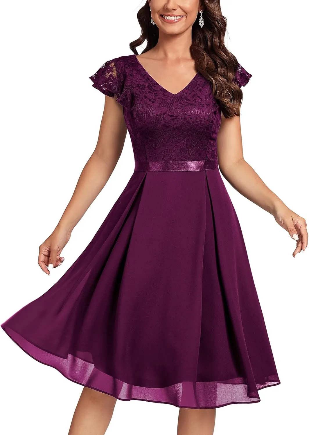 MISSMAY Women’s Retro V-Neck Lace Slim Classic Style Cocktail Party Dress