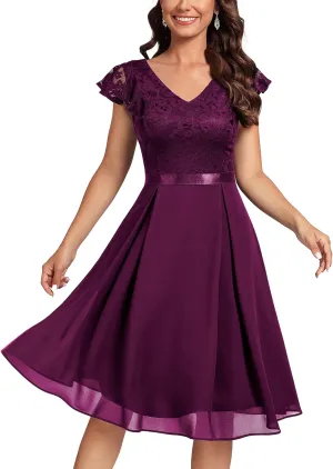MISSMAY Women’s Retro V-Neck Lace Slim Classic Style Cocktail Party Dress
