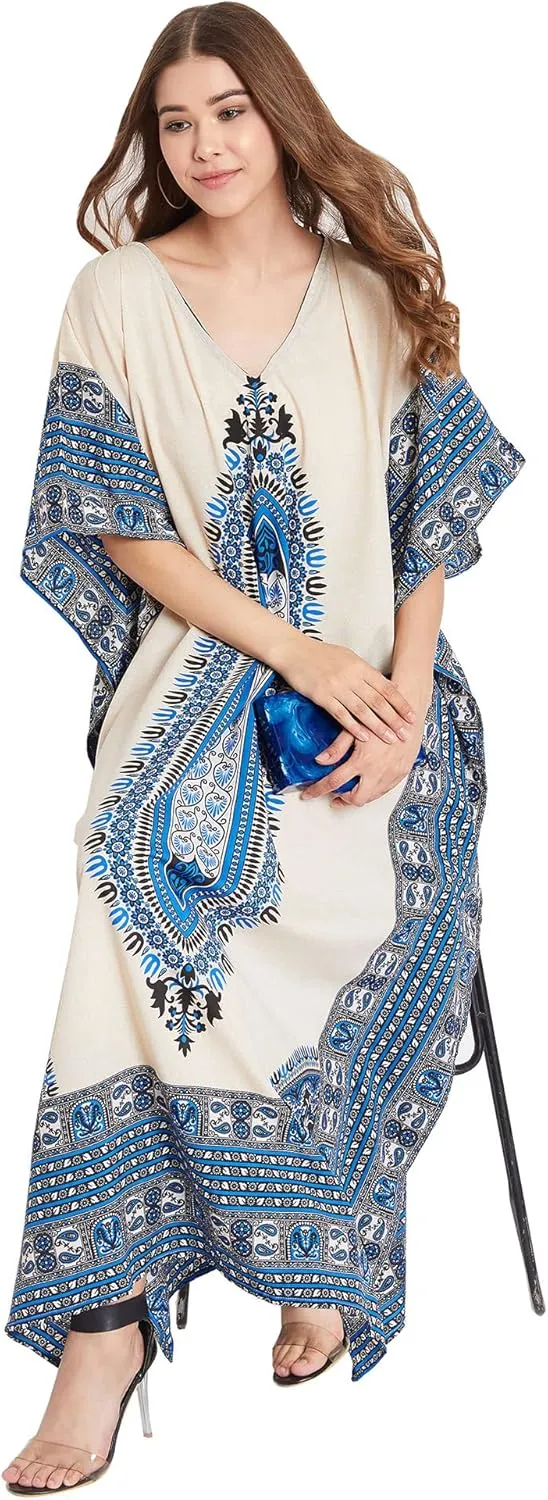 Oussum Women Plus Size Kaftans Kimono Polyester Dresses Loose Caftan Dress Ladies Evening Casual Long Maxi