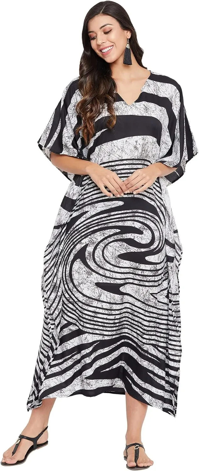Oussum Women Plus Size Kaftans Kimono Polyester Dresses Loose Caftan Dress Ladies Evening Casual Long Maxi