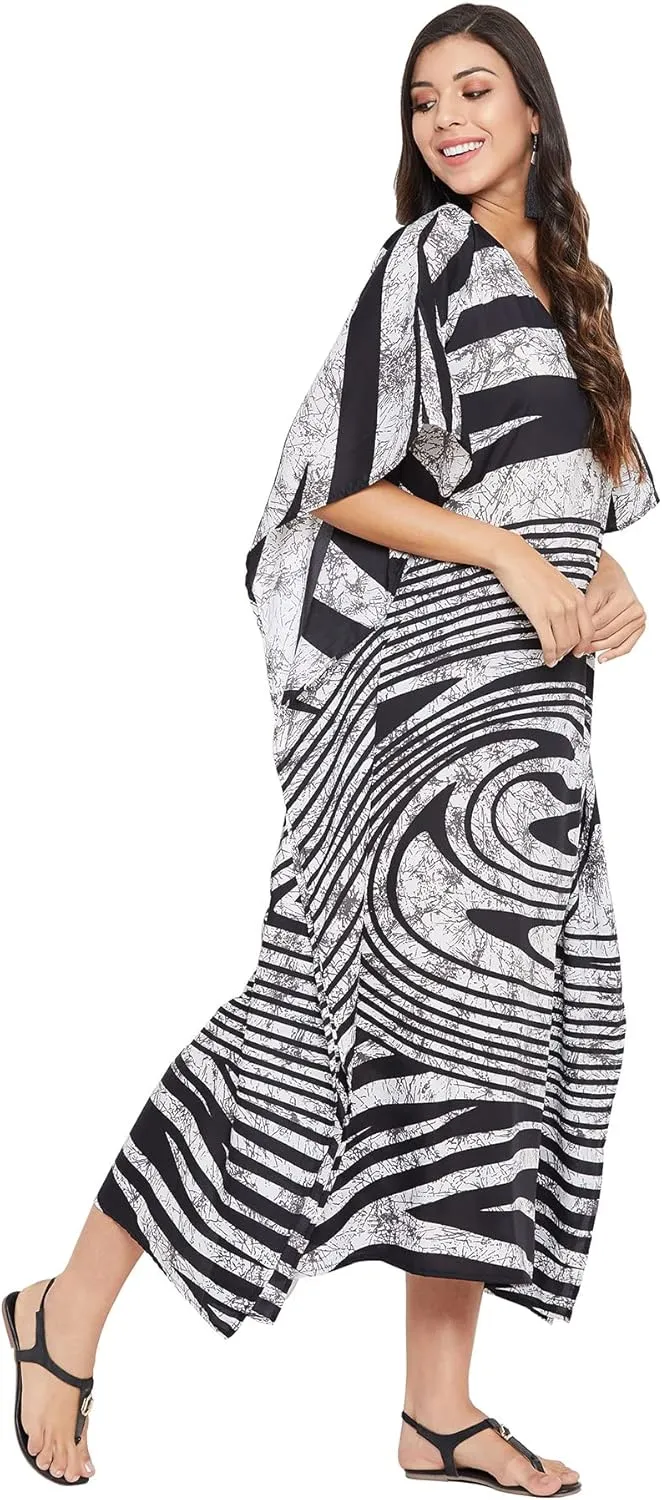 Oussum Women Plus Size Kaftans Kimono Polyester Dresses Loose Caftan Dress Ladies Evening Casual Long Maxi