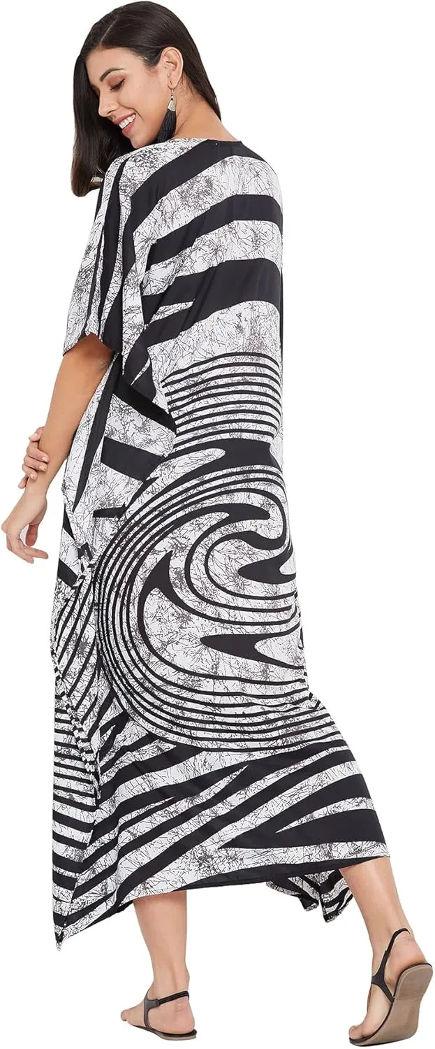 Oussum Women Plus Size Kaftans Kimono Polyester Dresses Loose Caftan Dress Ladies Evening Casual Long Maxi