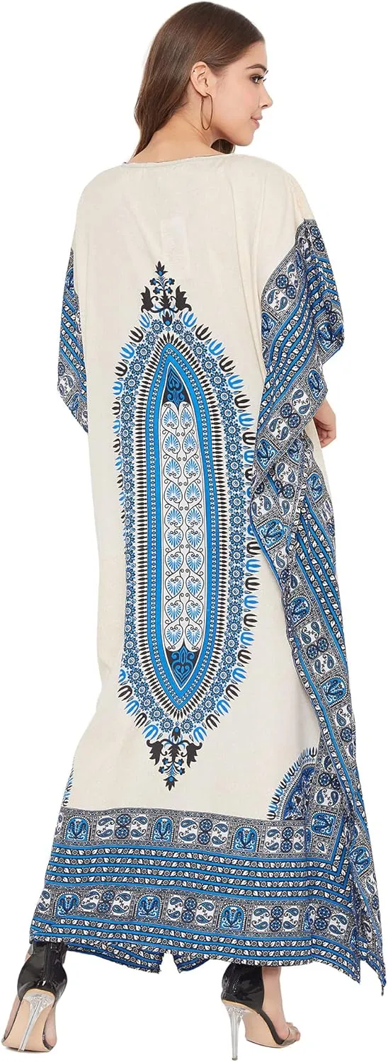 Oussum Women Plus Size Kaftans Kimono Polyester Dresses Loose Caftan Dress Ladies Evening Casual Long Maxi