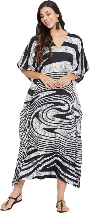 Oussum Women Plus Size Kaftans Kimono Polyester Dresses Loose Caftan Dress Ladies Evening Casual Long Maxi