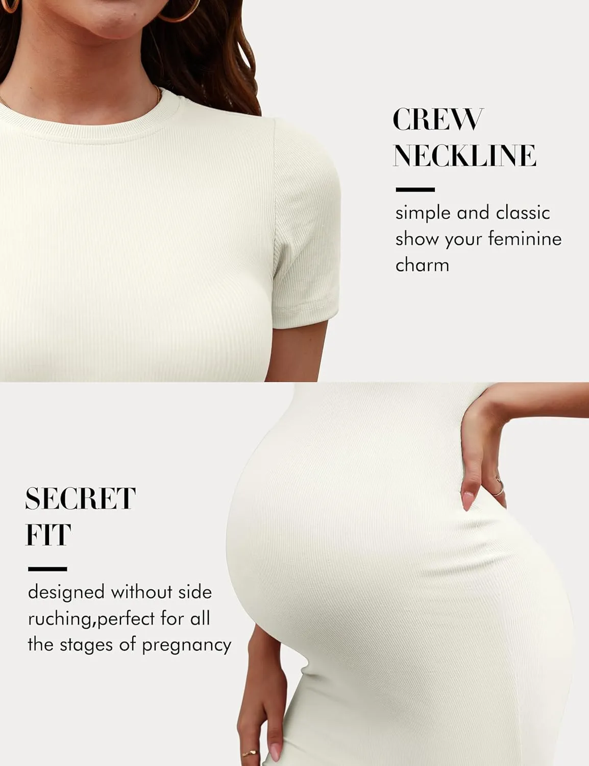 Peauty Maternity Ribbed Crew Neck Bodycon Dress Short Sleeve Baby Shower Dress Casual Lounge Pregnancy Dress