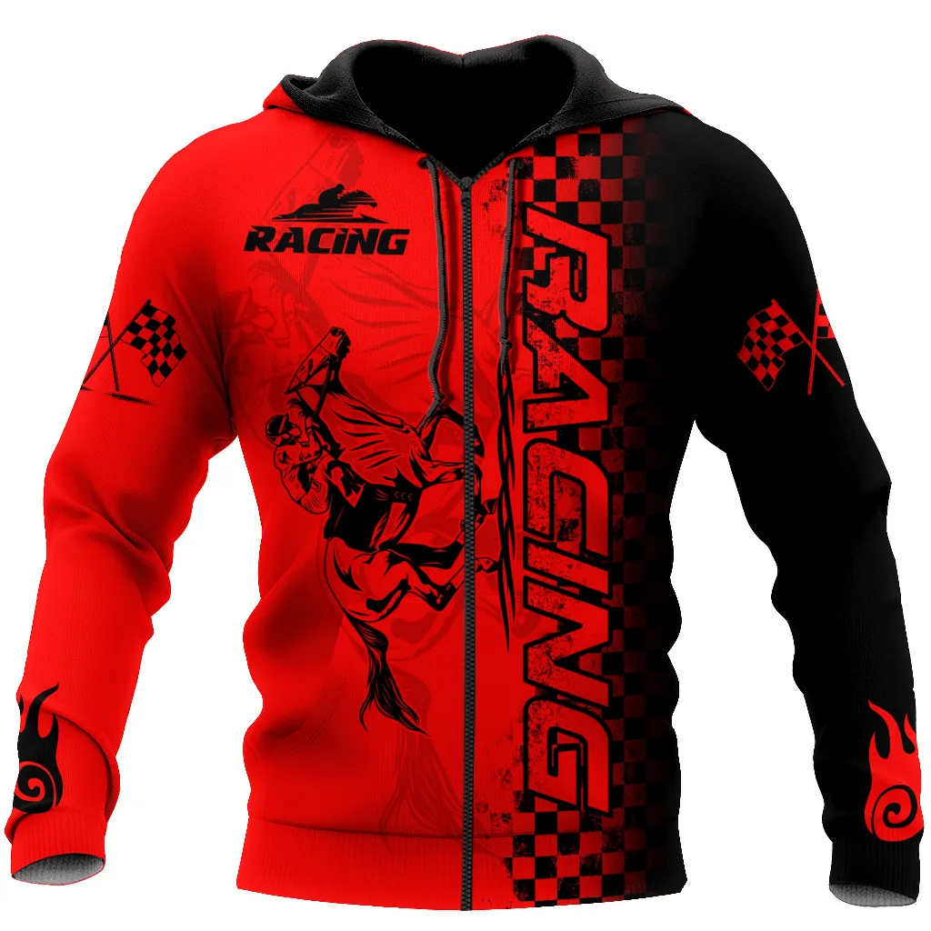 Red Horse Racing Red and Black 3D Sweatshirt Zip Hoodie Christmas Shirt for Men Dad