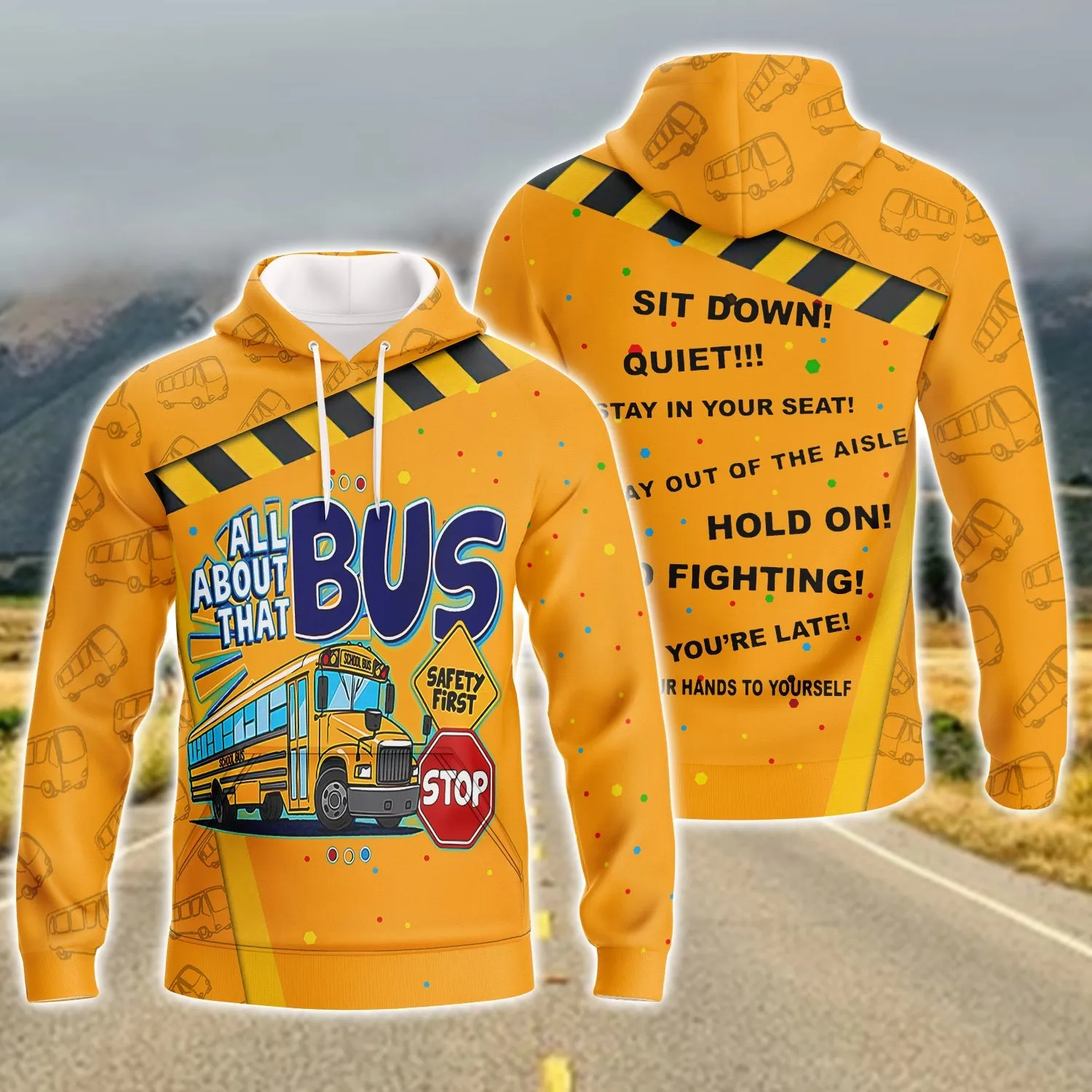 School Bus Driver Safety First Yellow 3D Full Print Sweatshirt Zip Hoodie